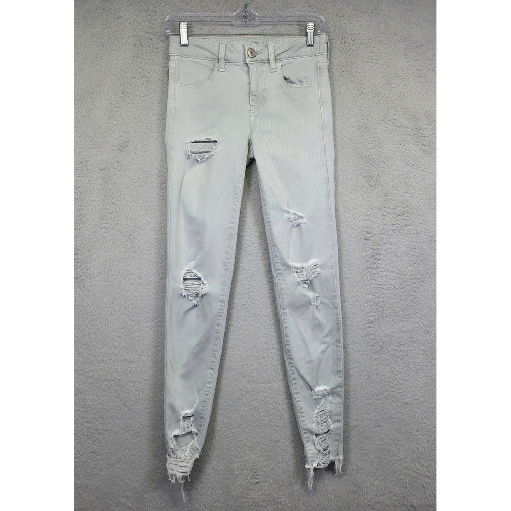 American Eagle Jeans Womens 2 Gray Skinny‎ Jegging Ripped Distressed Frayed Hem